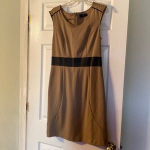Business casual. Tan and black, belt detail, size large dress